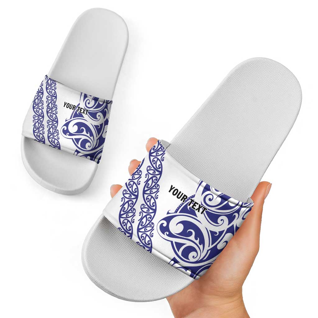 All White Maori Tribal Tattoo Personalised Slide Sandals Dark Blue Polynesian Style LT9 - Polynesian Pride