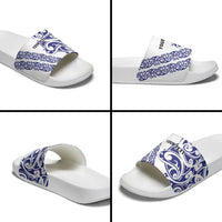 All White Maori Tribal Tattoo Personalised Slide Sandals Dark Blue Polynesian Style LT9 - Polynesian Pride