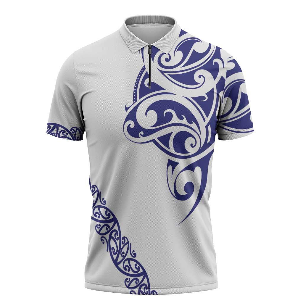 All White Maori Tribal Tattoo Personalised Zipper Polo Shirt Dark Blue Polynesian Style LT9 Blue - Polynesian Pride