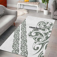 All White Maori Tribal Tattoo Personalised Area Rug Moss Green Polynesian Style LT9 - Polynesian Pride