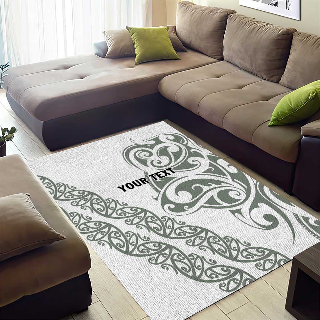 All White Maori Tribal Tattoo Personalised Area Rug Moss Green Polynesian Style LT9 - Polynesian Pride