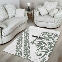 All White Maori Tribal Tattoo Personalised Area Rug Moss Green Polynesian Style LT9 - Polynesian Pride
