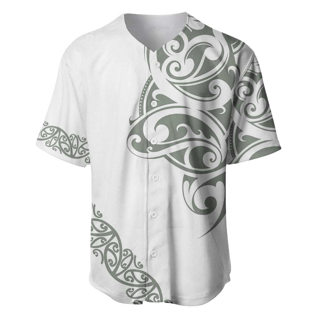 All White Maori Tribal Tattoo Personalised Baseball Jersey Moss Green Polynesian Style LT9 Green - Polynesian Pride