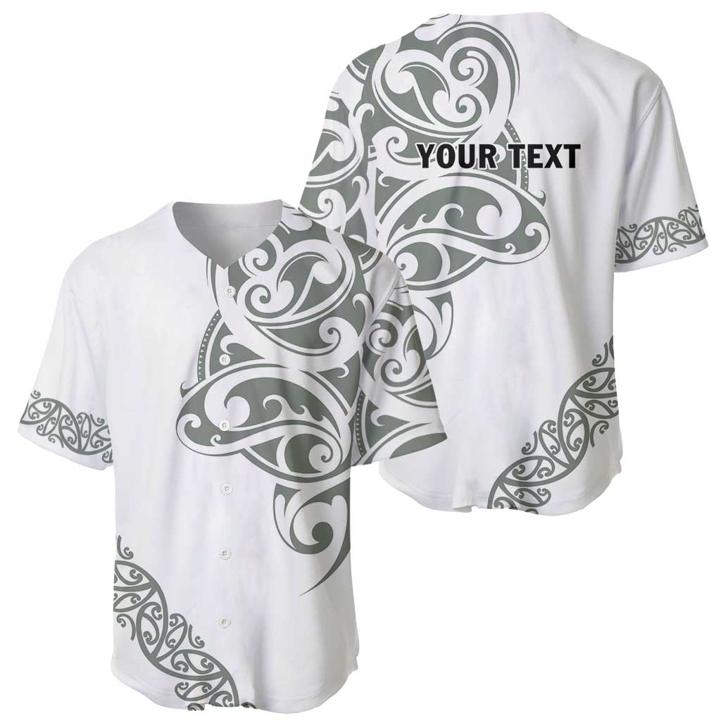 All White Maori Tribal Tattoo Personalised Baseball Jersey Moss Green Polynesian Style LT9 - Polynesian Pride