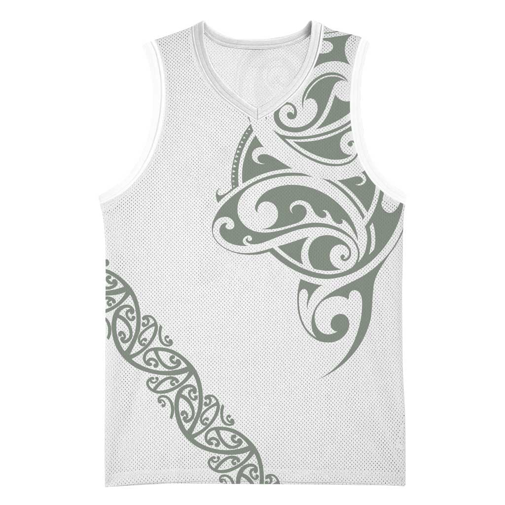 All White Maori Tribal Tattoo Personalised Basketball Jersey Moss Green Polynesian Style LT9 Unisex Green - Polynesian Pride