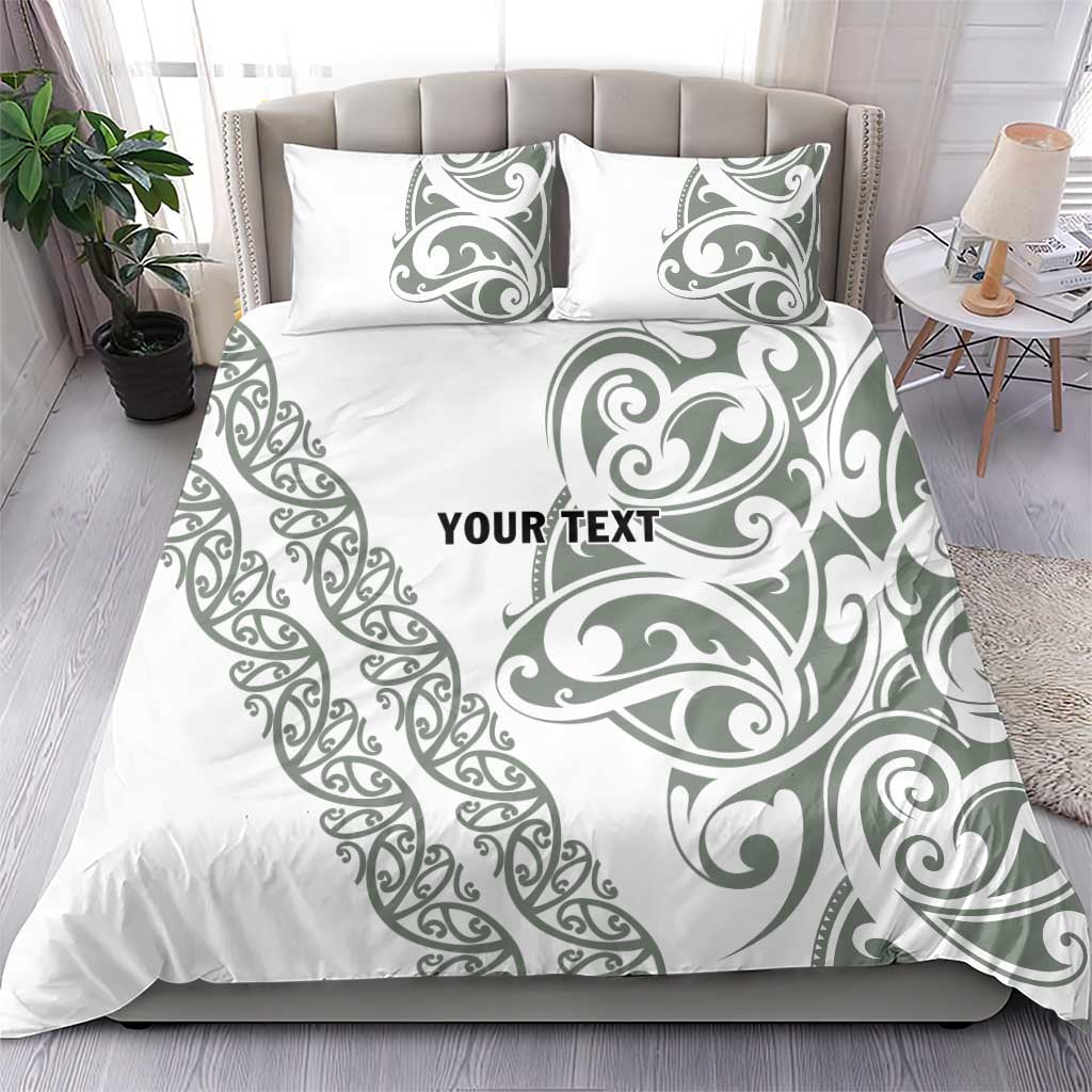 All White Maori Tribal Tattoo Personalised Bedding Set Moss Green Polynesian Style LT9 - Polynesian Pride