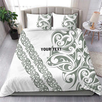All White Maori Tribal Tattoo Personalised Bedding Set Moss Green Polynesian Style LT9 - Polynesian Pride