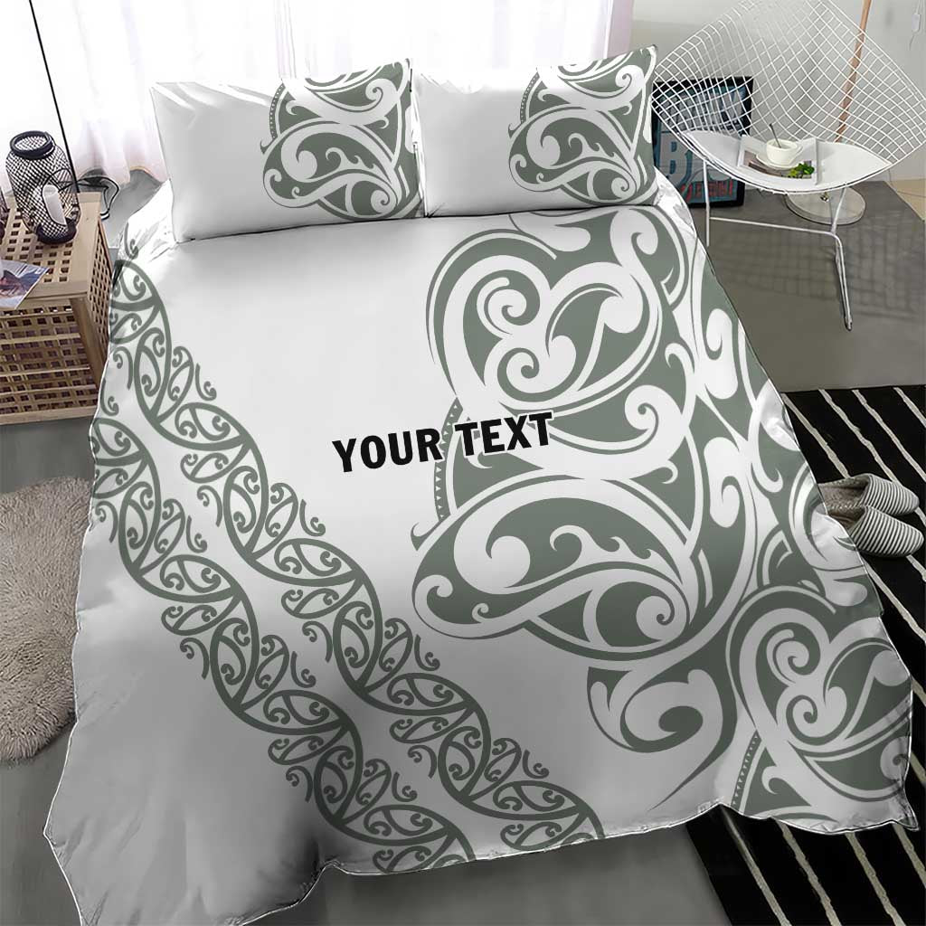 All White Maori Tribal Tattoo Personalised Bedding Set Moss Green Polynesian Style LT9 - Polynesian Pride