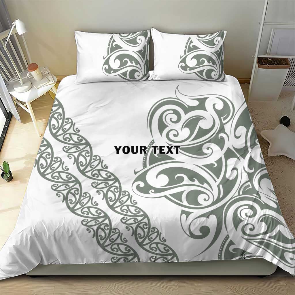 All White Maori Tribal Tattoo Personalised Bedding Set Moss Green Polynesian Style LT9 - Polynesian Pride