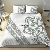 All White Maori Tribal Tattoo Personalised Bedding Set Moss Green Polynesian Style LT9 - Polynesian Pride