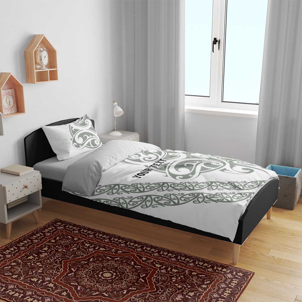 All White Maori Tribal Tattoo Personalised Bedding Set Moss Green Polynesian Style LT9 - Polynesian Pride