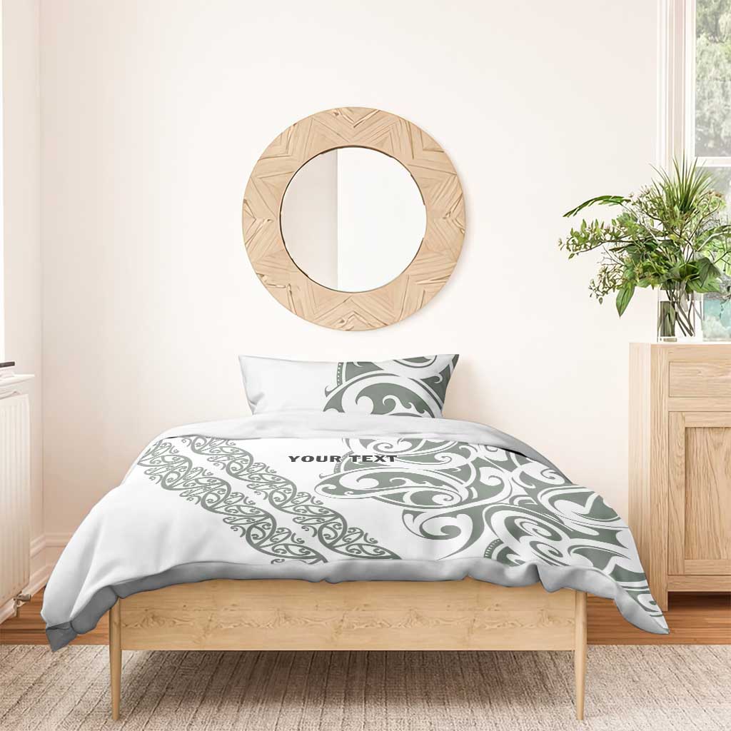 All White Maori Tribal Tattoo Personalised Bedding Set Moss Green Polynesian Style LT9 - Polynesian Pride