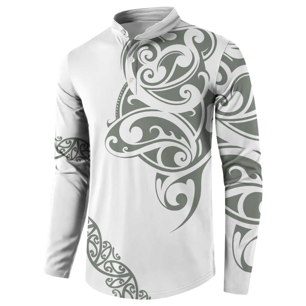 All White Maori Tribal Tattoo Personalised Button Sweatshirt Moss Green Polynesian Style LT9 - Polynesian Pride