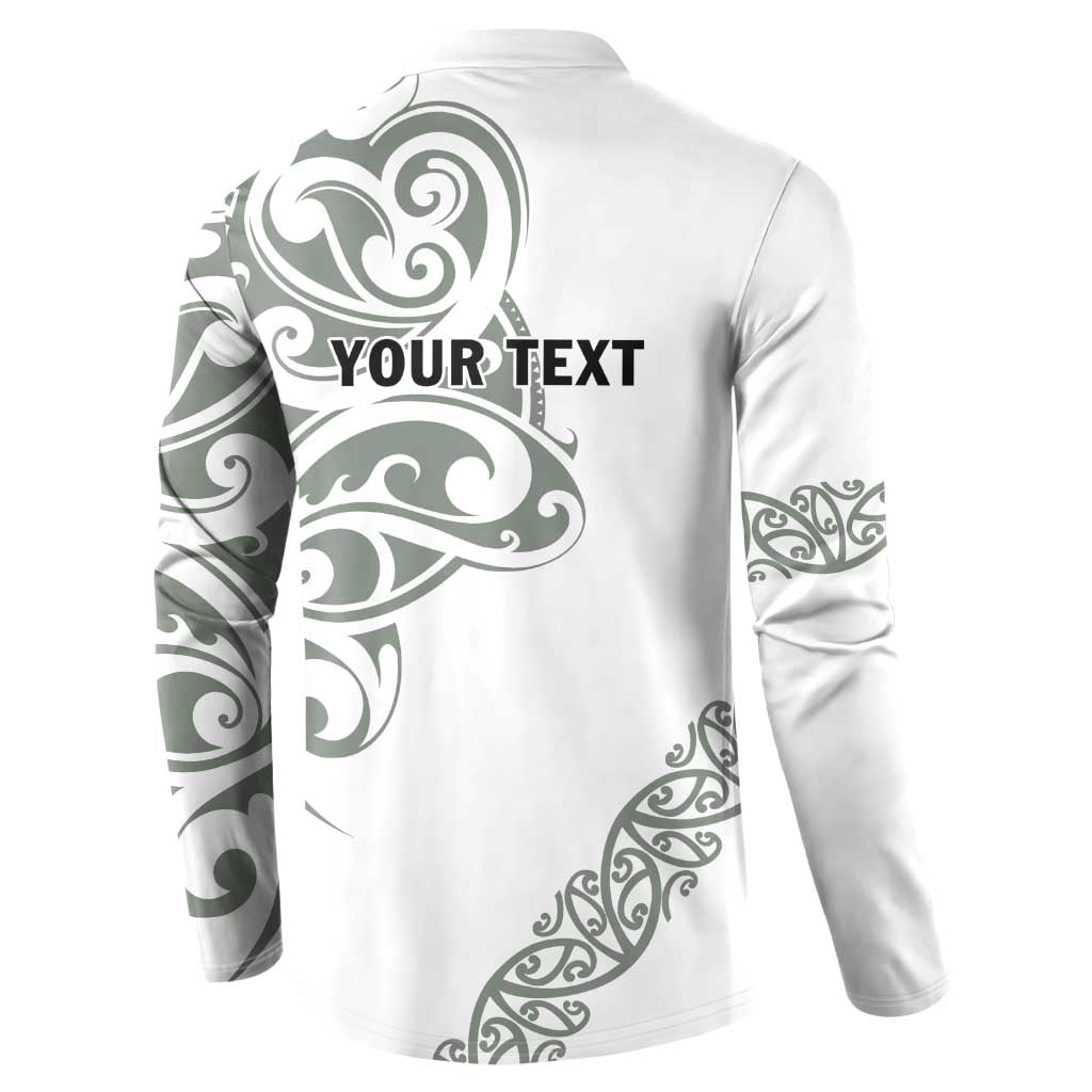 All White Maori Tribal Tattoo Personalised Button Sweatshirt Moss Green Polynesian Style LT9 - Polynesian Pride