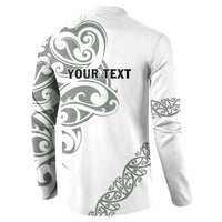 All White Maori Tribal Tattoo Personalised Button Sweatshirt Moss Green Polynesian Style LT9 - Polynesian Pride