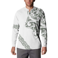 All White Maori Tribal Tattoo Personalised Button Sweatshirt Moss Green Polynesian Style LT9 - Polynesian Pride