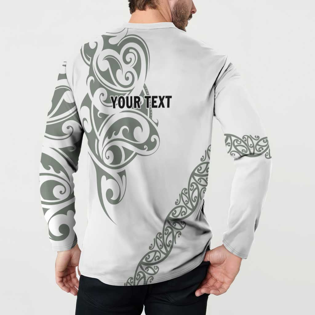 All White Maori Tribal Tattoo Personalised Button Sweatshirt Moss Green Polynesian Style LT9 - Polynesian Pride