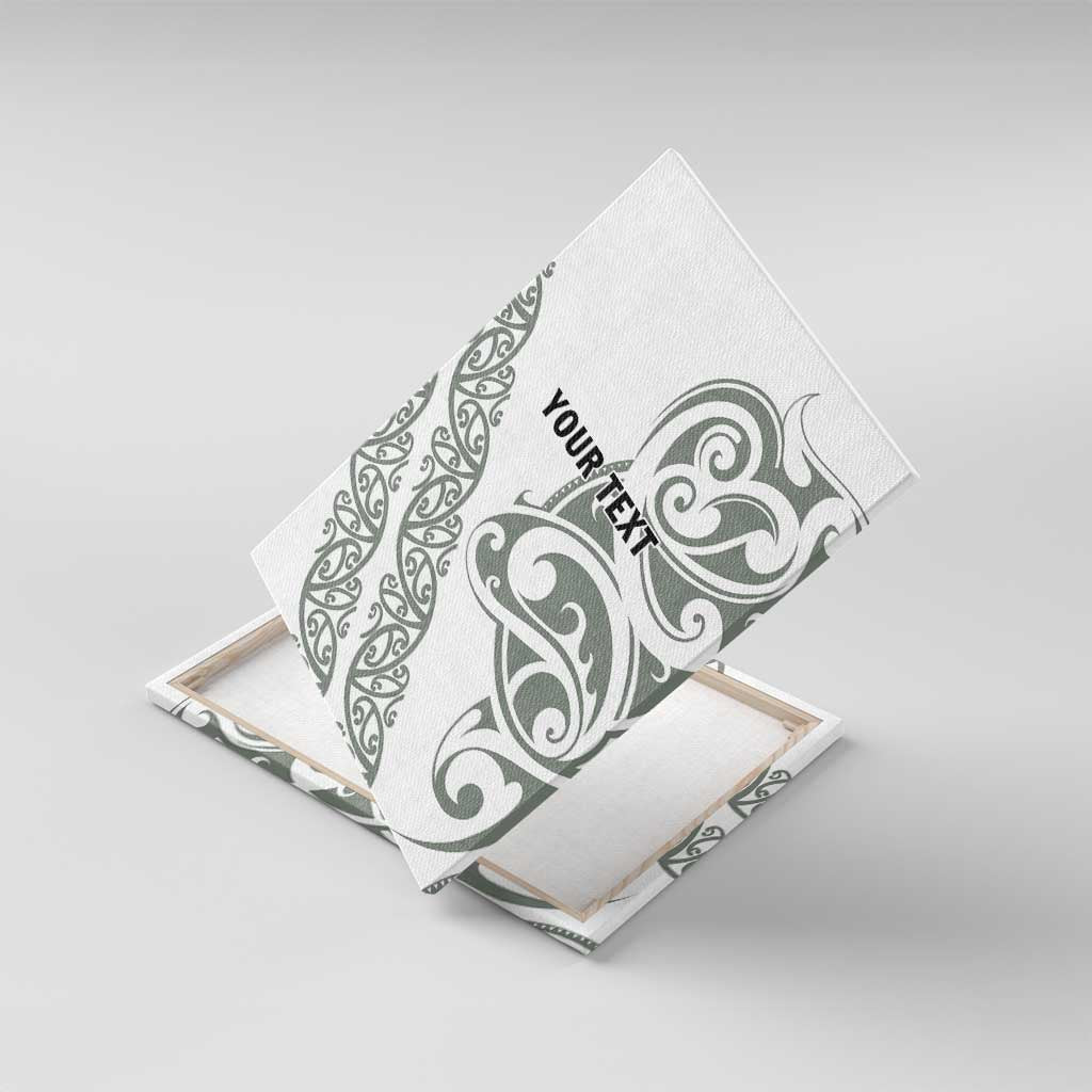 All White Maori Tribal Tattoo Personalised Canvas Wall Art Moss Green Polynesian Style LT9 With Frame Green - Polynesian Pride