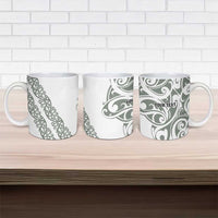 All White Maori Tribal Tattoo Personalised Ceramic Mug Moss Green Polynesian Style LT9 - Polynesian Pride