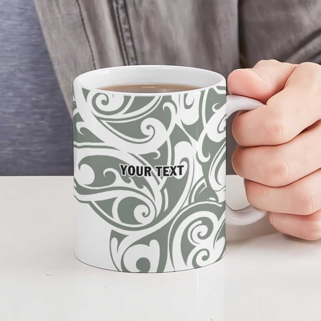 All White Maori Tribal Tattoo Personalised Ceramic Mug Moss Green Polynesian Style LT9 - Polynesian Pride