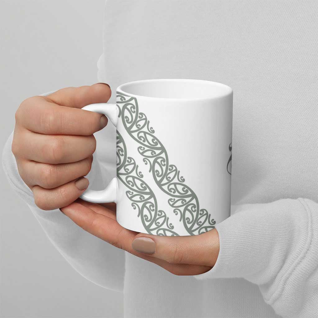 All White Maori Tribal Tattoo Personalised Ceramic Mug Moss Green Polynesian Style LT9 - Polynesian Pride