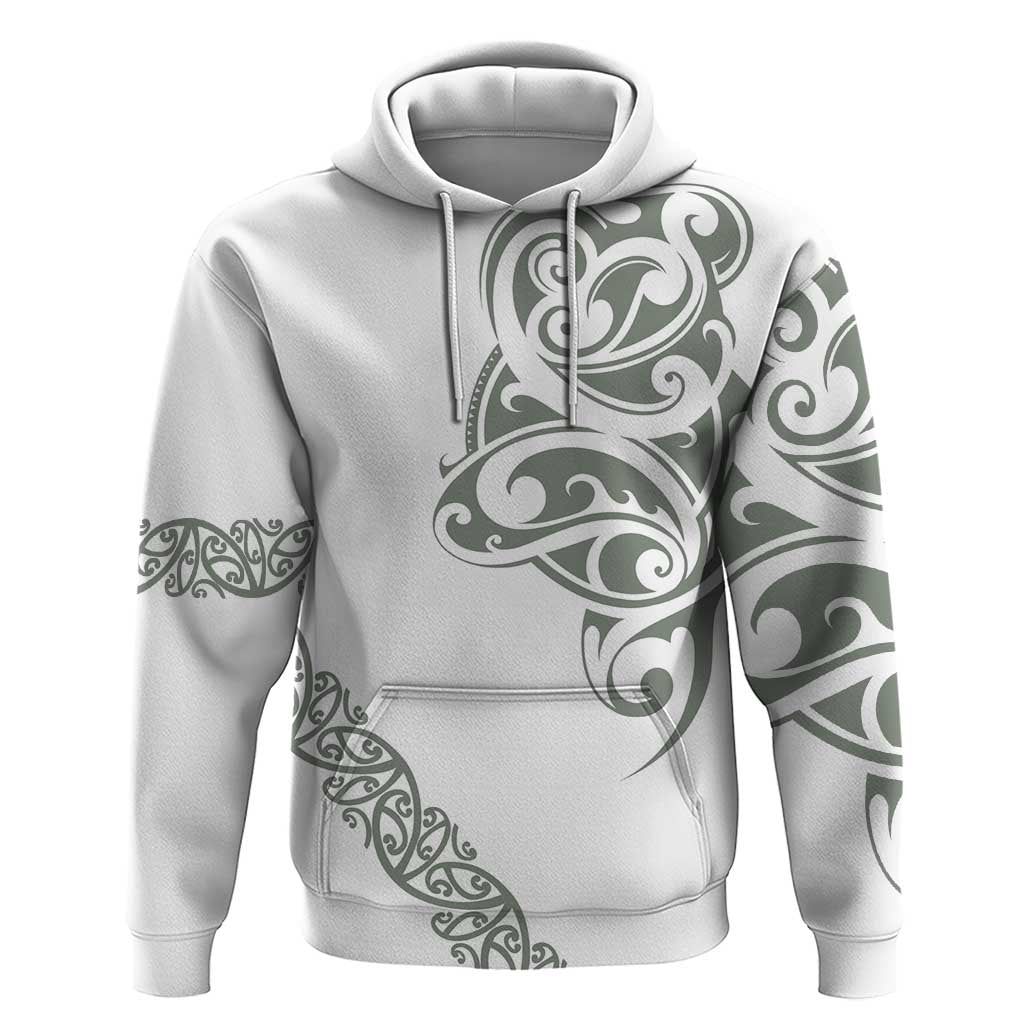 All White Maori Tribal Tattoo Personalised Hoodie Moss Green Polynesian Style LT9 Pullover Hoodie Green - Polynesian Pride
