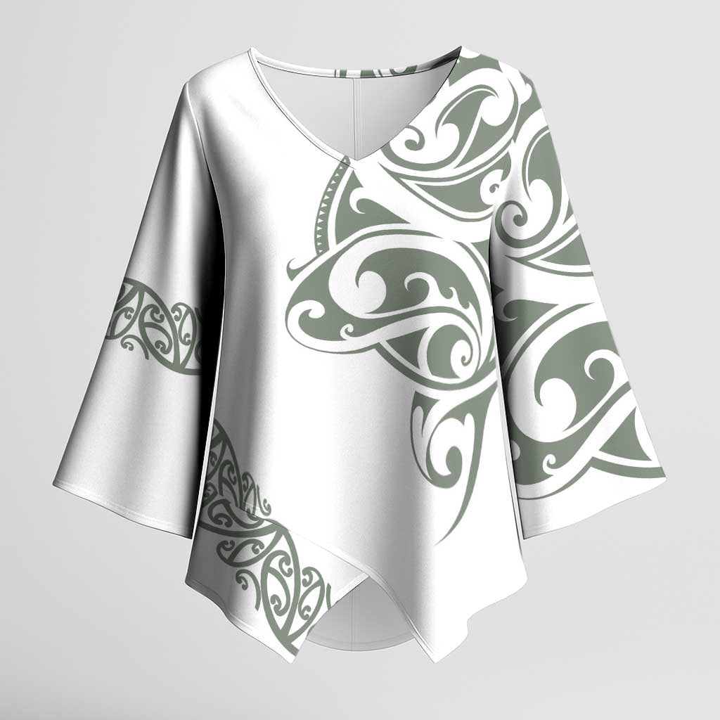 All White Maori Tribal Tattoo Personalised Kimono Sleeve Blouse Moss Green Polynesian Style LT9 Female Green - Polynesian Pride