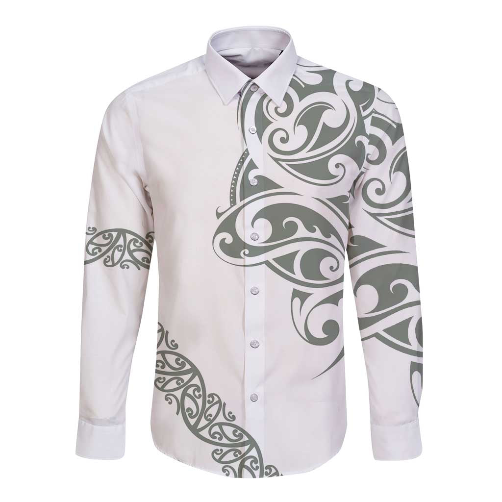 All White Maori Tribal Tattoo Personalised Long Sleeve Button Shirt Moss Green Polynesian Style LT9 Unisex Green - Polynesian Pride