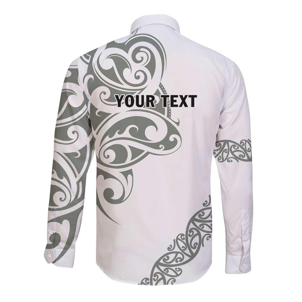 All White Maori Tribal Tattoo Personalised Long Sleeve Button Shirt Moss Green Polynesian Style LT9 - Polynesian Pride