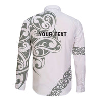 All White Maori Tribal Tattoo Personalised Long Sleeve Button Shirt Moss Green Polynesian Style LT9 - Polynesian Pride