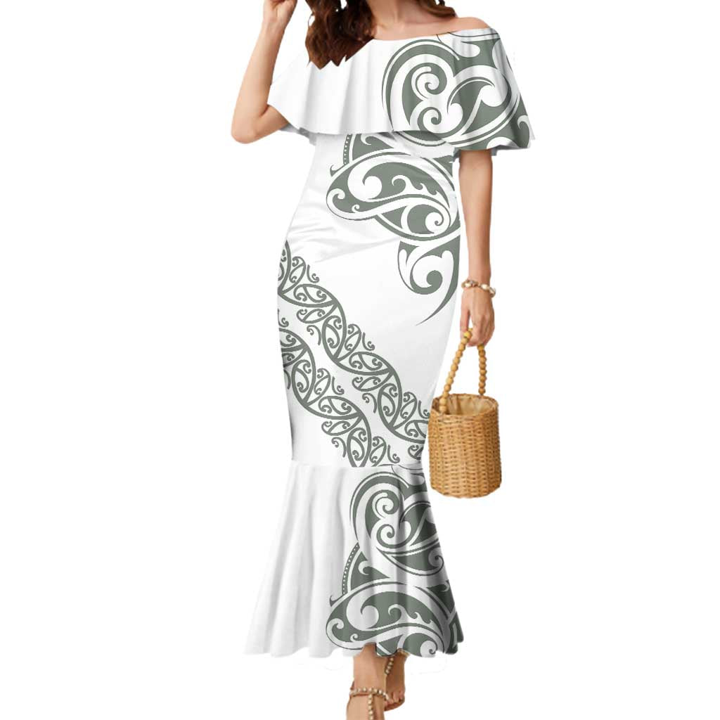 All White Maori Tribal Tattoo Personalised Mermaid Dress Moss Green Polynesian Style LT9 Women Green - Polynesian Pride