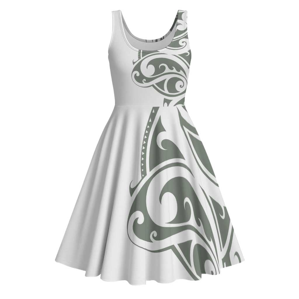 All White Maori Tribal Tattoo Personalised Midi Dress Moss Green Polynesian Style LT9 Green - Polynesian Pride