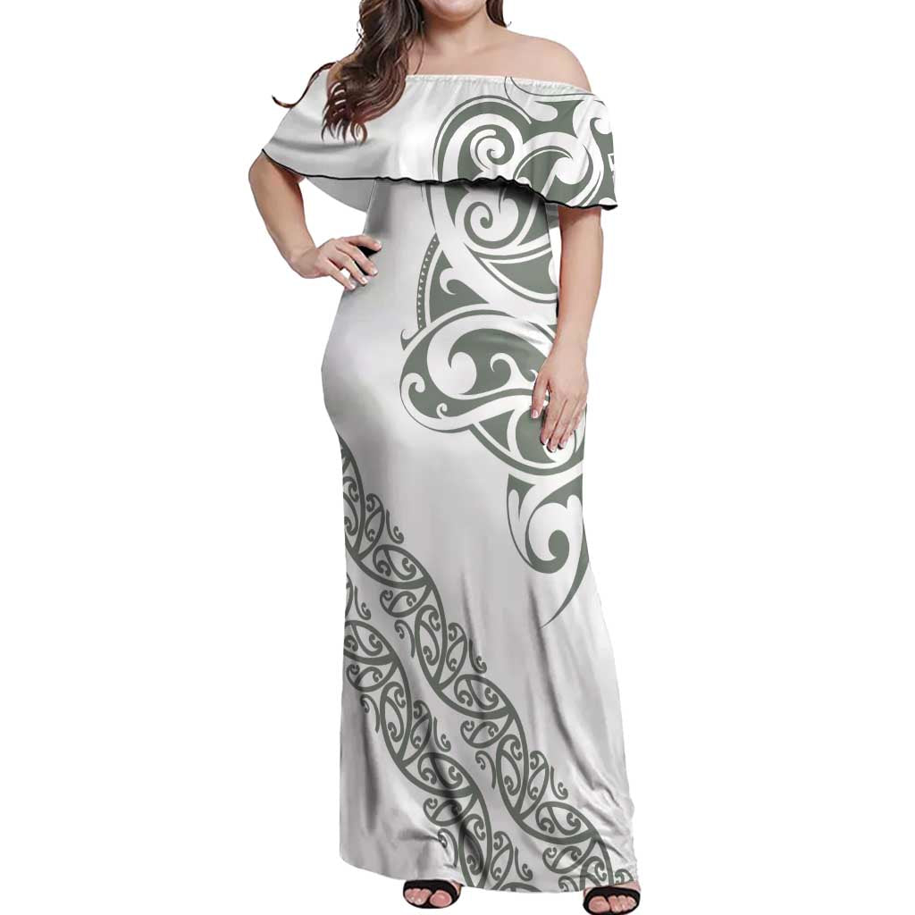All White Maori Tribal Tattoo Personalised Off Shoulder Maxi Dress Moss Green Polynesian Style LT9 Women Green - Polynesian Pride