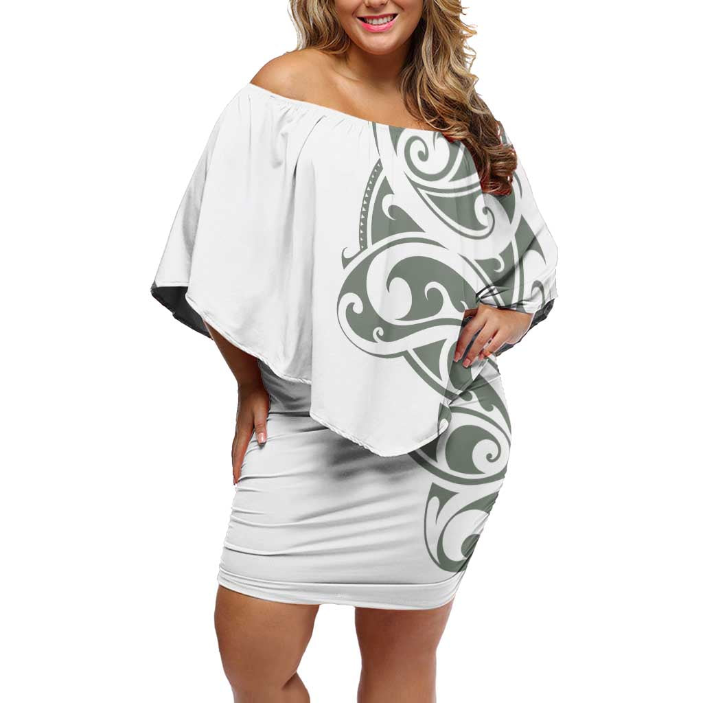 All White Maori Tribal Tattoo Personalised Off Shoulder Short Dress Moss Green Polynesian Style LT9 Women Green - Polynesian Pride