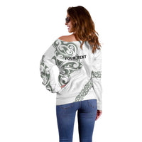 All White Maori Tribal Tattoo Personalised Off Shoulder Sweater Moss Green Polynesian Style LT9 - Polynesian Pride
