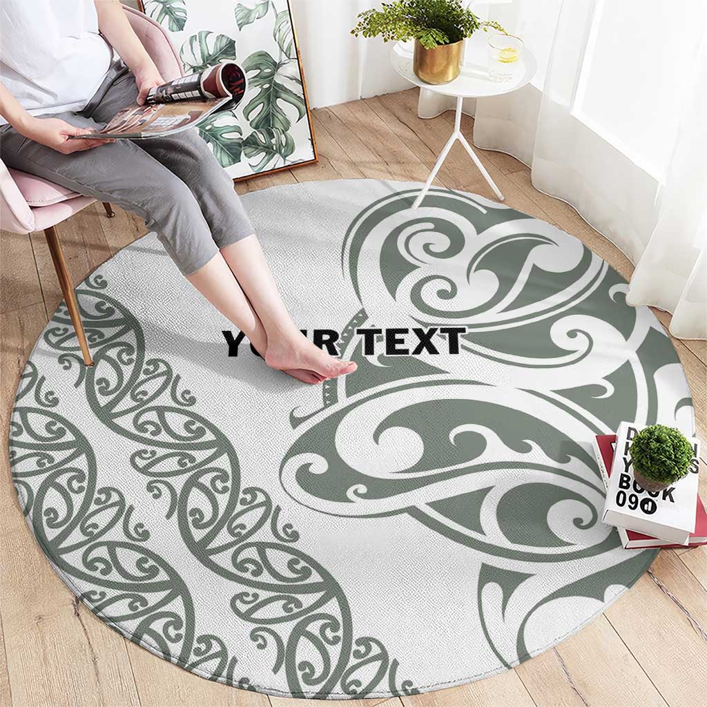 All White Maori Tribal Tattoo Personalised Round Carpet Moss Green Polynesian Style LT9 - Polynesian Pride