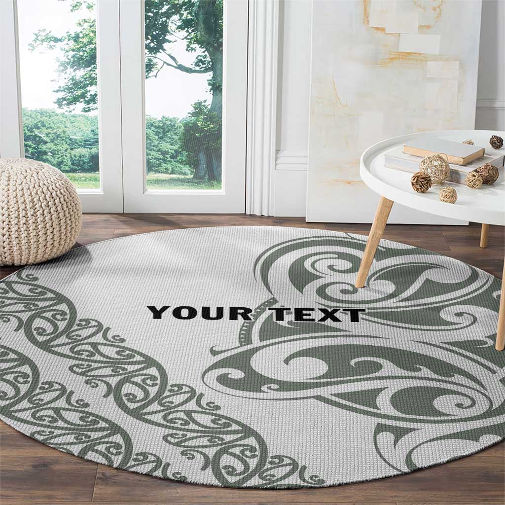 All White Maori Tribal Tattoo Personalised Round Carpet Moss Green Polynesian Style LT9 - Polynesian Pride