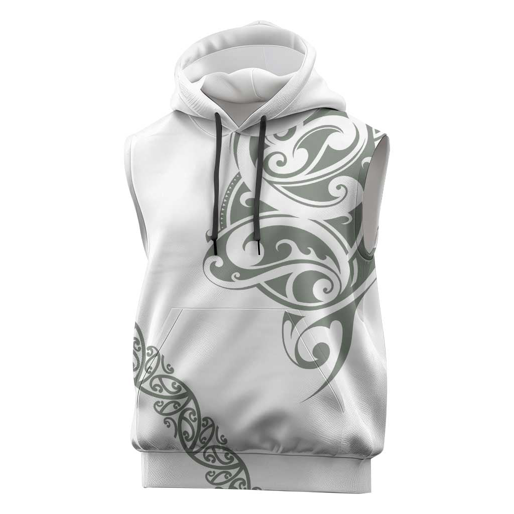 All White Maori Tribal Tattoo Personalised Sleeveless Hoodie Moss Green Polynesian Style LT9 Green - Polynesian Pride