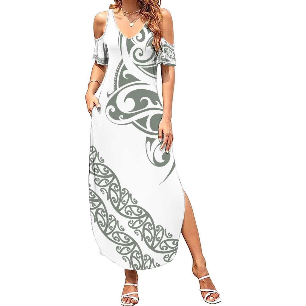 All White Maori Tribal Tattoo Personalised Summer Maxi Dress Moss Green Polynesian Style LT9 Women Green - Polynesian Pride