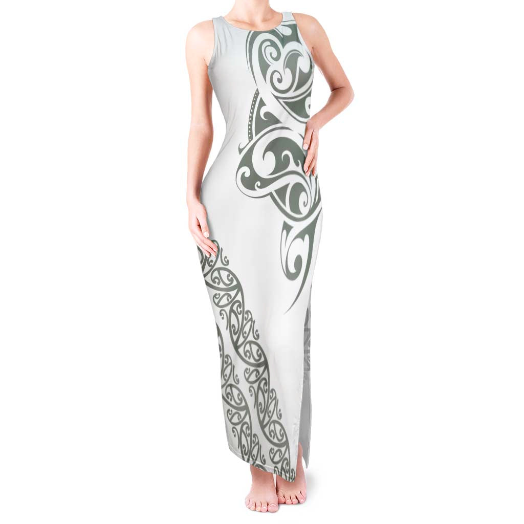 All White Maori Tribal Tattoo Personalised Tank Maxi Dress Moss Green Polynesian Style LT9 Women Green - Polynesian Pride