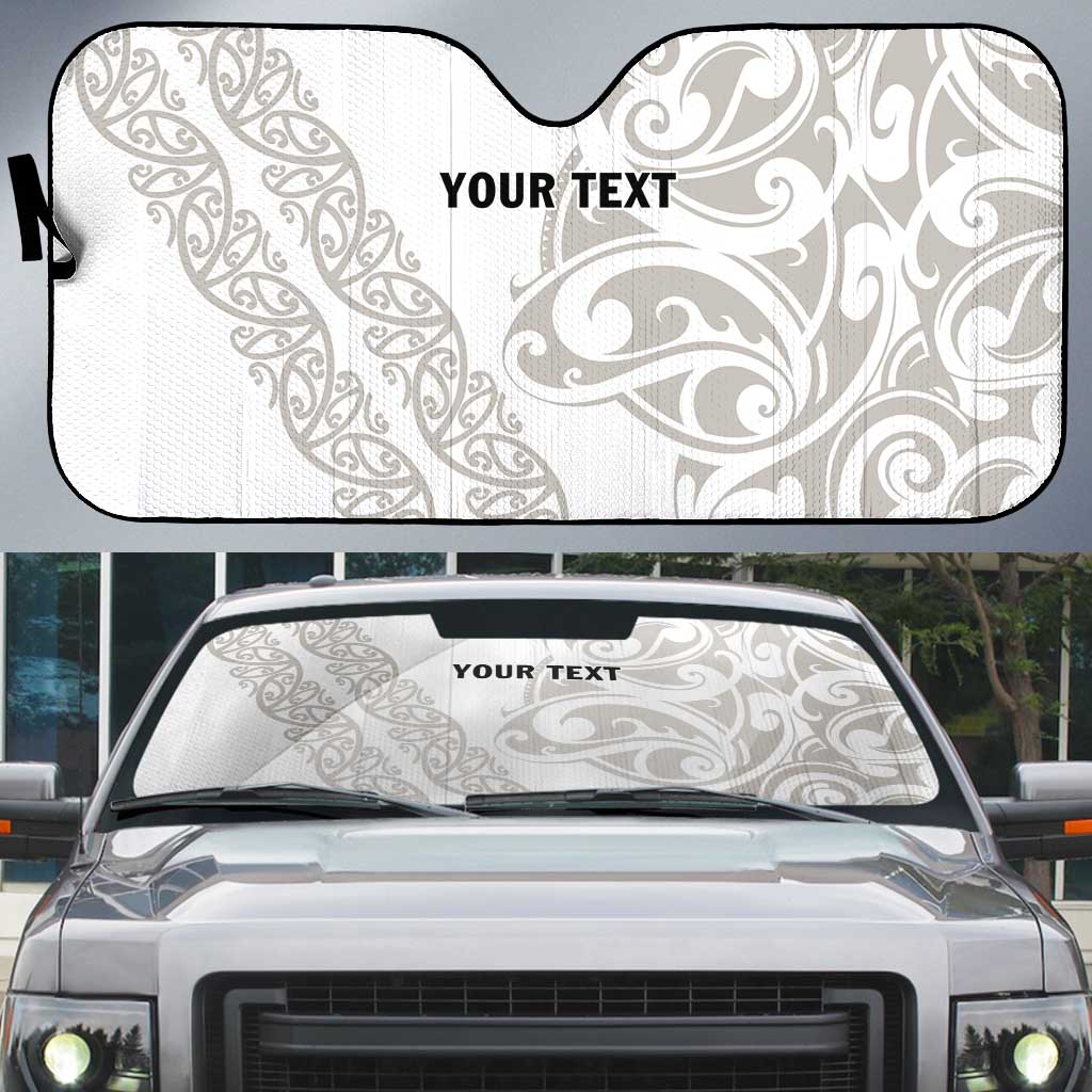 All White Maori Tribal Tattoo Personalised Auto Sun Shade Stone Gray Polynesian Style LT9 Gray - Polynesian Pride