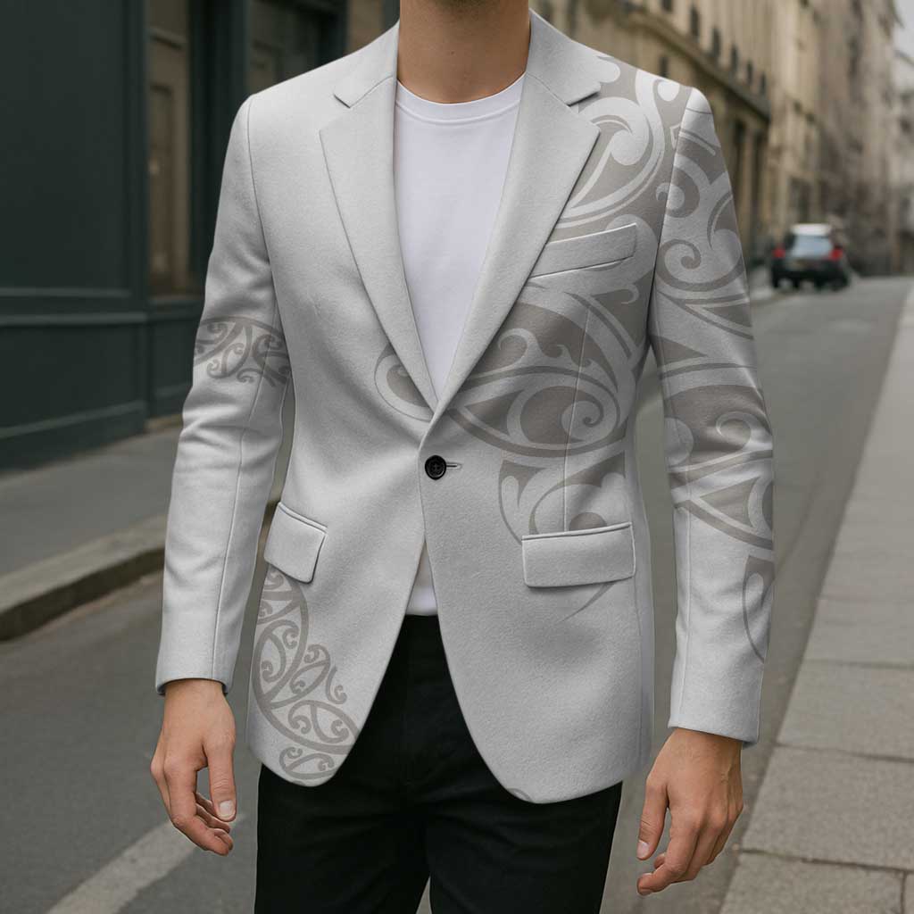All White Maori Tribal Tattoo Personalised Blazer Stone Gray Polynesian Style LT9 - Polynesian Pride