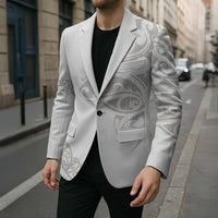 All White Maori Tribal Tattoo Personalised Blazer Stone Gray Polynesian Style LT9 - Polynesian Pride