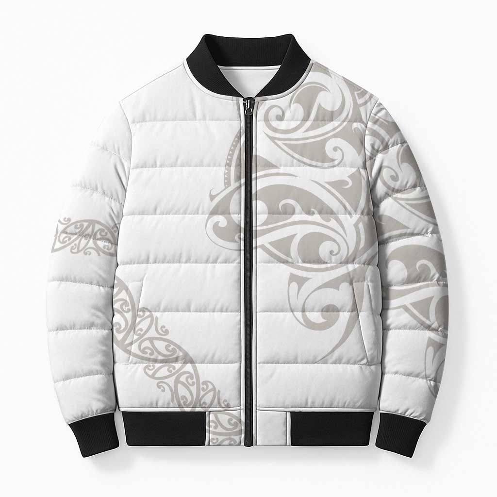 All White Maori Tribal Tattoo Personalised Bomber Puffer Jacket Stone Gray Polynesian Style LT9 Unisex Gray - Polynesian Pride