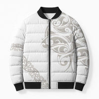 All White Maori Tribal Tattoo Personalised Bomber Puffer Jacket Stone Gray Polynesian Style LT9 Unisex Gray - Polynesian Pride