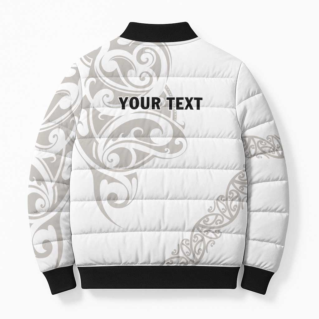All White Maori Tribal Tattoo Personalised Bomber Puffer Jacket Stone Gray Polynesian Style LT9 - Polynesian Pride
