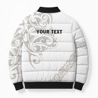 All White Maori Tribal Tattoo Personalised Bomber Puffer Jacket Stone Gray Polynesian Style LT9 - Polynesian Pride
