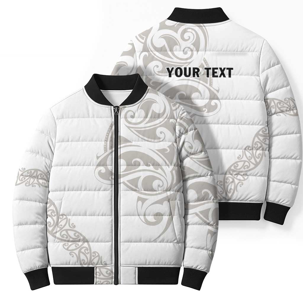All White Maori Tribal Tattoo Personalised Bomber Puffer Jacket Stone Gray Polynesian Style LT9 - Polynesian Pride
