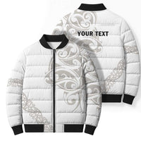 All White Maori Tribal Tattoo Personalised Bomber Puffer Jacket Stone Gray Polynesian Style LT9 - Polynesian Pride