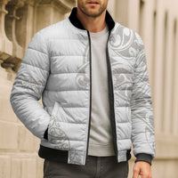 All White Maori Tribal Tattoo Personalised Bomber Puffer Jacket Stone Gray Polynesian Style LT9 - Polynesian Pride